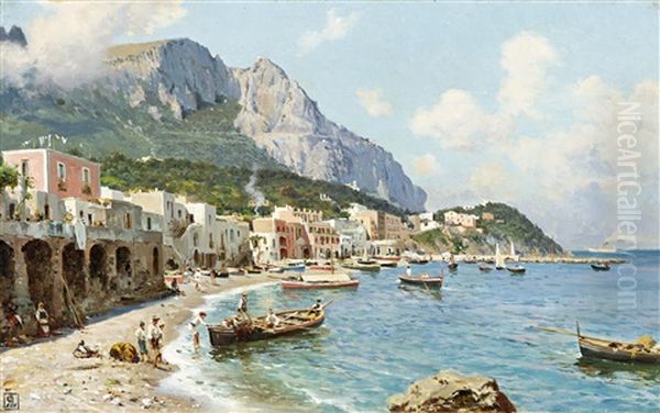 Reges Treiben Am Strand Von Marina Grande, Capri Oil Painting by Augusto Lovatti