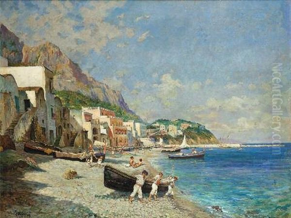 Spiaggia Di Capri Oil Painting by Augusto Lovatti