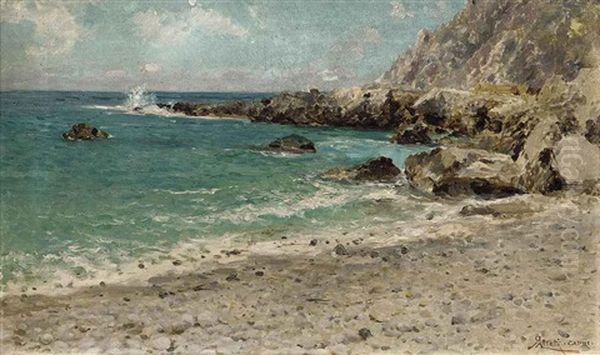 Breaking Waves On The Capri Coast Oil Painting by Augusto Lovatti