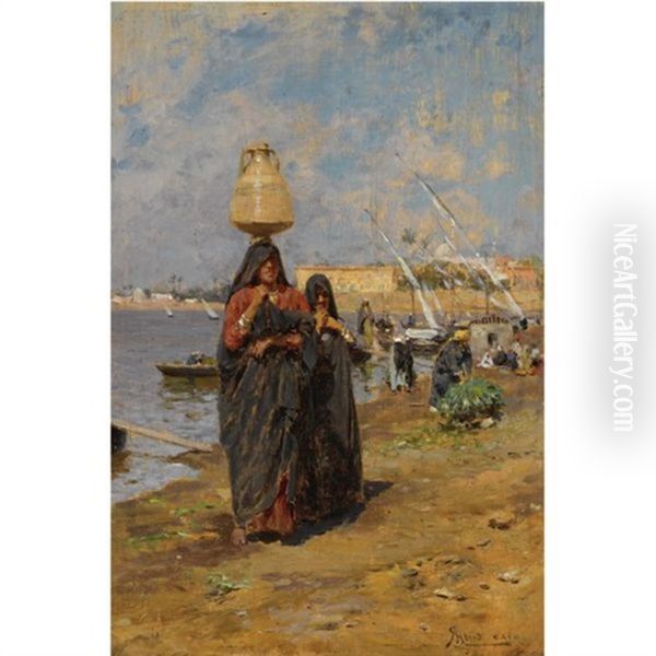 Women By The Nile Oil Painting by Augusto Lovatti