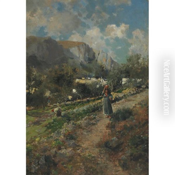 The Vineyards At Capri Oil Painting by Augusto Lovatti