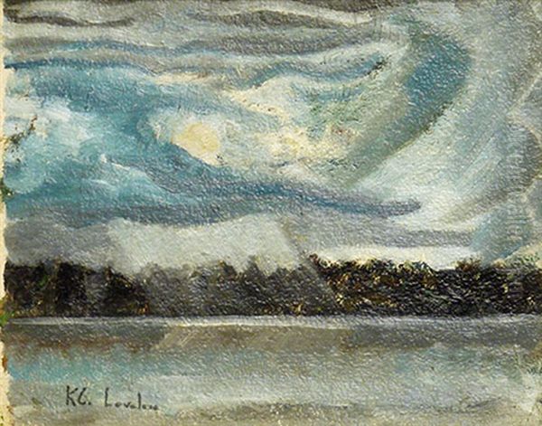 Untitled (stormy Sky Over A Lake) Oil Painting by Kenneth Loveless