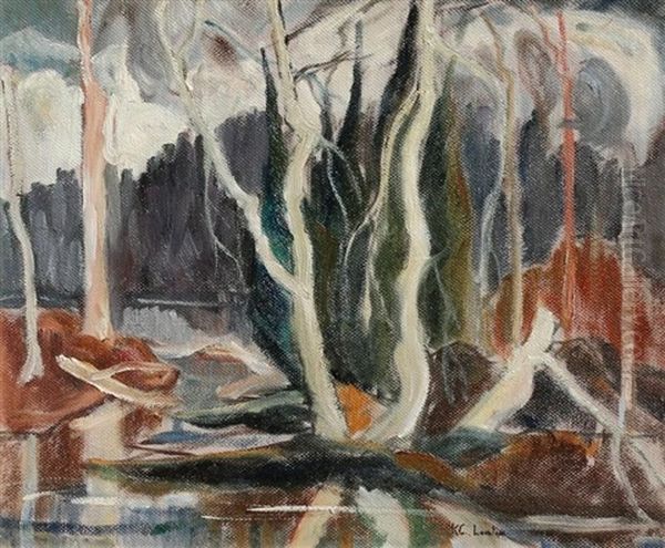 Trees In A Swampy Landscape Oil Painting by Kenneth Loveless