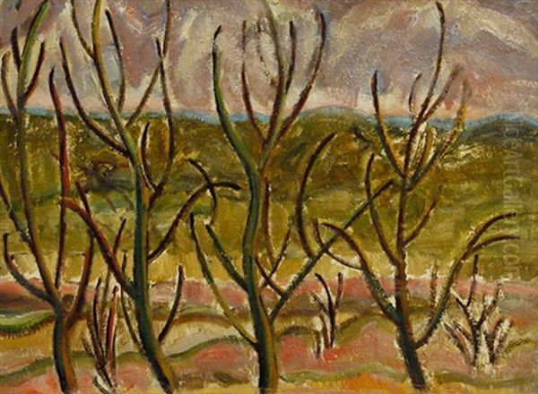 Trees With Hills In Distance Oil Painting by Kenneth Loveless