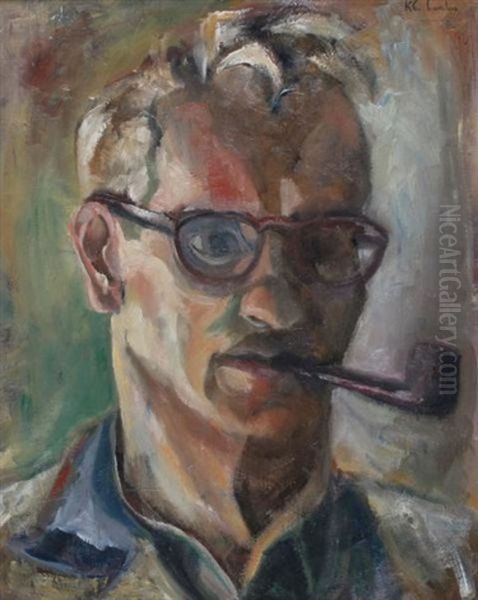 Portrait Of A Man With A Pipe Oil Painting by Kenneth Loveless