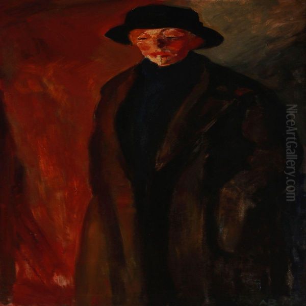 Woman With Cigarette Oil Painting by Axel Bentzen