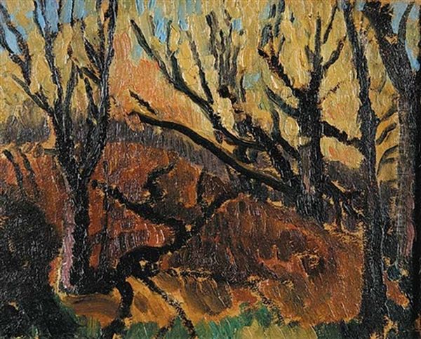 Trees And Shadows Autumn Oil Painting by Kenneth Loveless