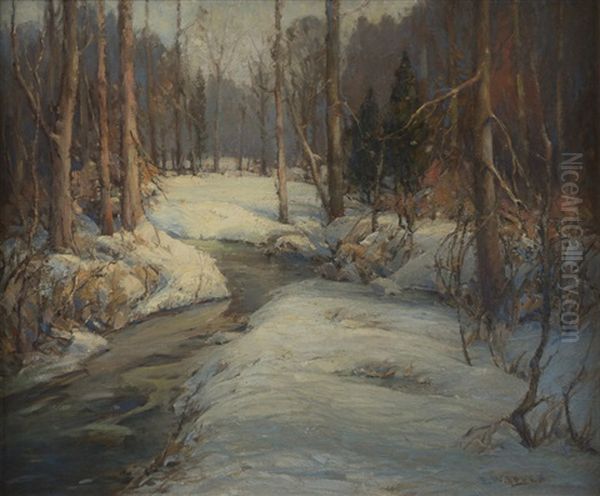 Woodland Brook A.k.a. Snows Of March Oil Painting by Frank W. Loven