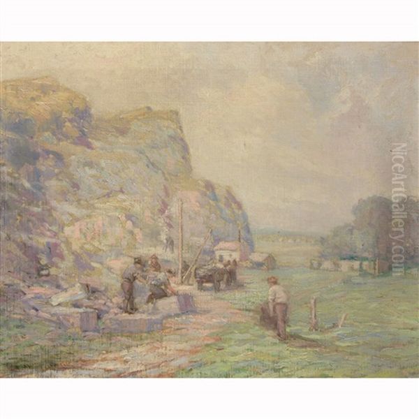 Stone Breakers And Cove (2 Works) Oil Painting by Frank W. Loven