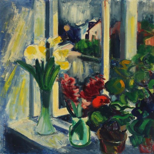 Still Life With Flowers Oil Painting by Axel Bentzen