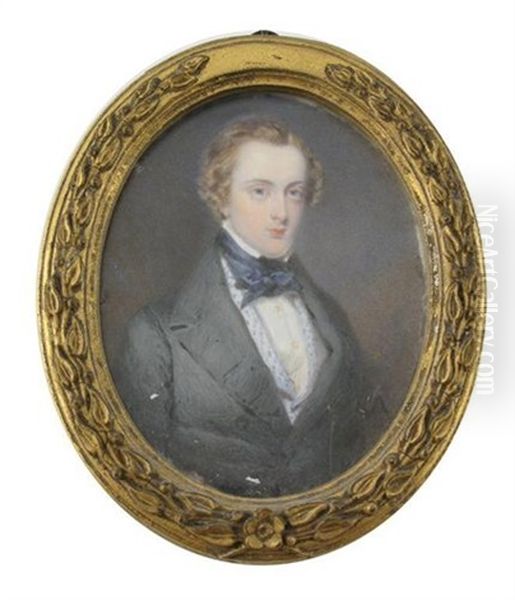 Portrait Of E. P. Wolstenholme Half Length, In A Grey Coat Oil Painting by Samuel Lover