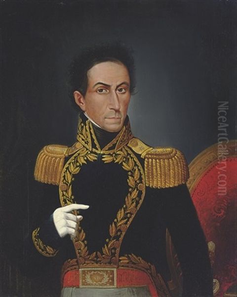 Portrait Of Simon Bolivar, Painted From Life Oil Painting by Juan Lovera