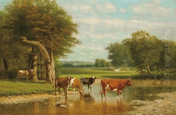 Landscape With Cattle Oil Painting by Clinton Loveridge