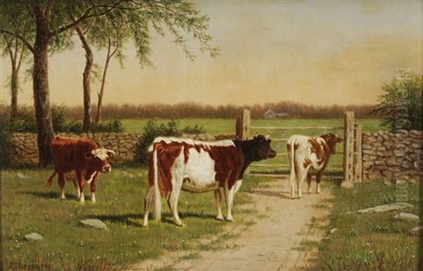 Cows At A Gate Oil Painting by Clinton Loveridge