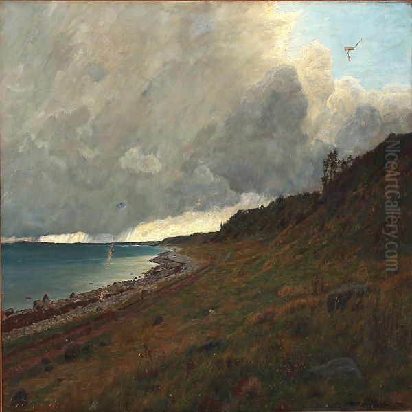 Thunderstorm Over A Coast Oil Painting by Fritz Johannes Bentzen-Bilkvist