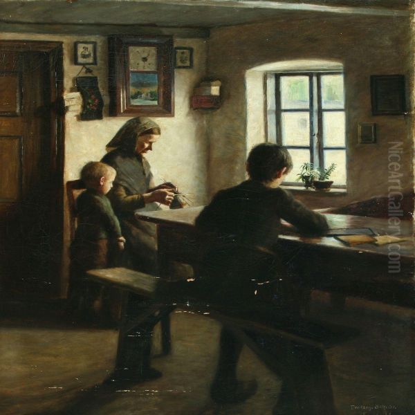 Interior Oil Painting by Fritz Johannes Bentzen-Bilkvist