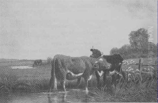 Cows Nuzzling In An Extensive Landscape by Clinton Loveridge