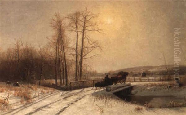 Winter Scene-horse And Wagon Oil Painting by Clinton Loveridge