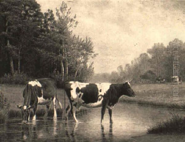 Cows Wading Oil Painting by Clinton Loveridge