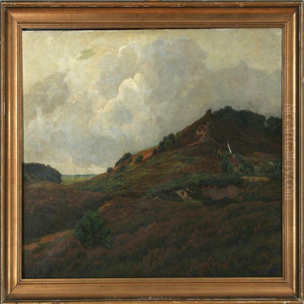 Overlooking A Danish Moor Landscape Oil Painting by Fritz Johannes Bentzen-Bilkvist