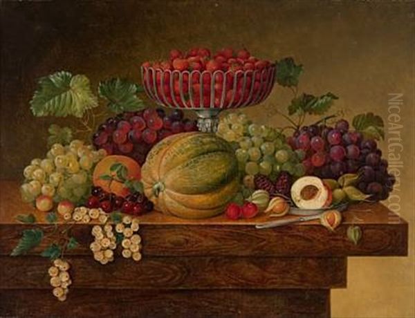 Stilleben Med Frukt Og Jordbaer Oil Painting by Christine Marie Lovmand