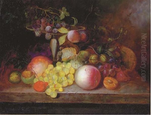 Still Life Of A Fruit Assortment Oil Painting by Christine Marie Lovmand