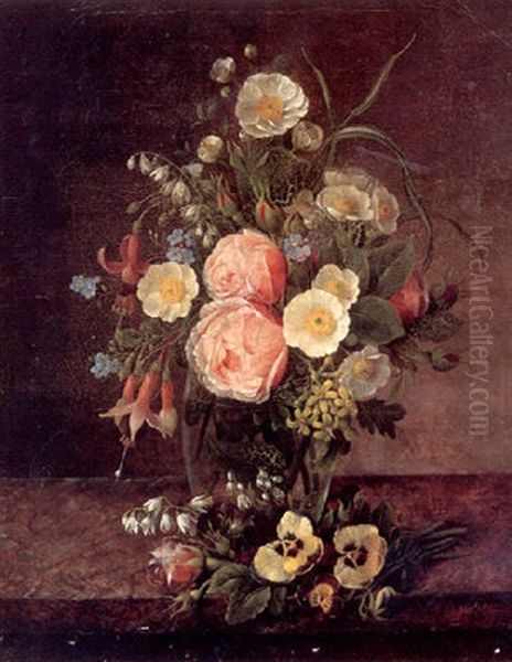 Opstilling Med Blomster Pa En Stenkarm Oil Painting by Christine Marie Lovmand