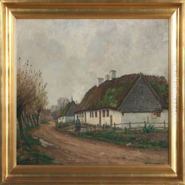 Small Town Scenery Oil Painting by Fritz Johannes Bentzen-Bilkvist