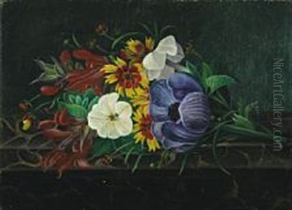 Still Life With Flowers On A Stone Sill Oil Painting by Frederikke Elisabeth Loevmand