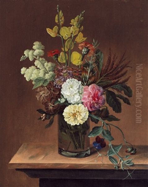 Blumenstraus In Einer Glasvase Oil Painting by Frederikke Elisabeth Loevmand