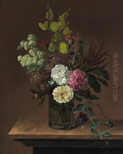 Ein Blumenstraus In Einer Glasernen Vase Oil Painting by Frederikke Elisabeth Loevmand