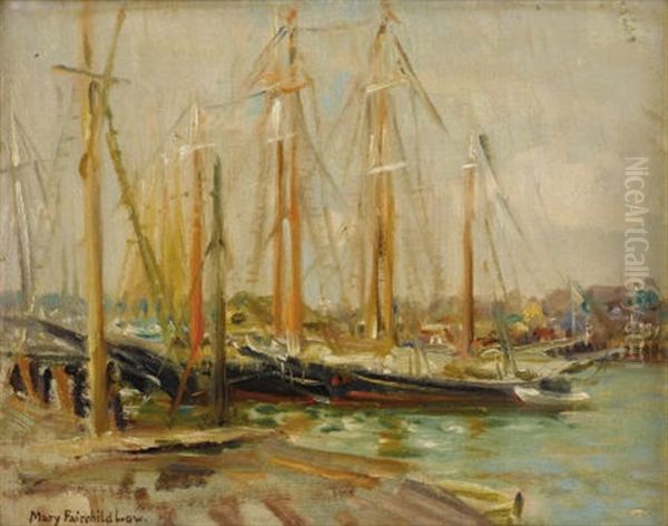 Docked Sailboats Oil Painting by Mary Fairchild MacMonnies Low