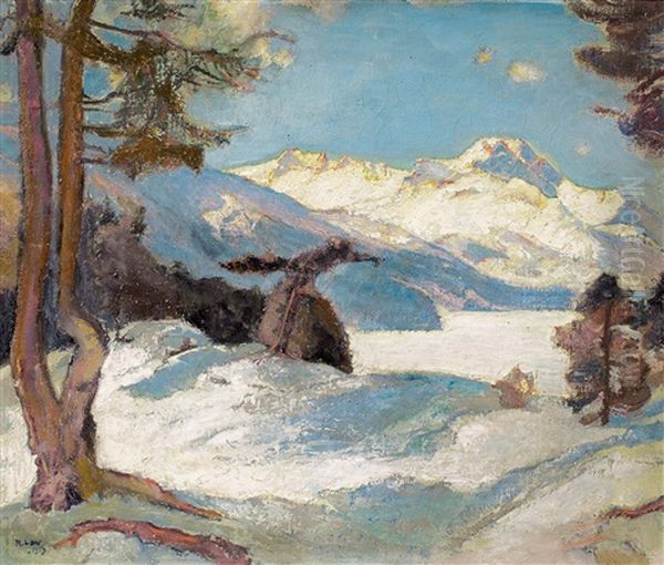 Piz Da La Margna Mit Silsersee Oil Painting by Rudolf Loew