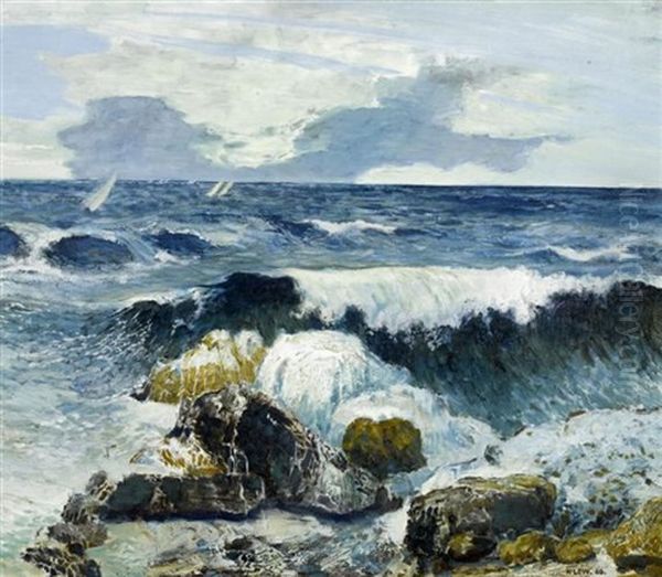 Felsige Kuste Mit Segelbooten Oil Painting by Rudolf Loew