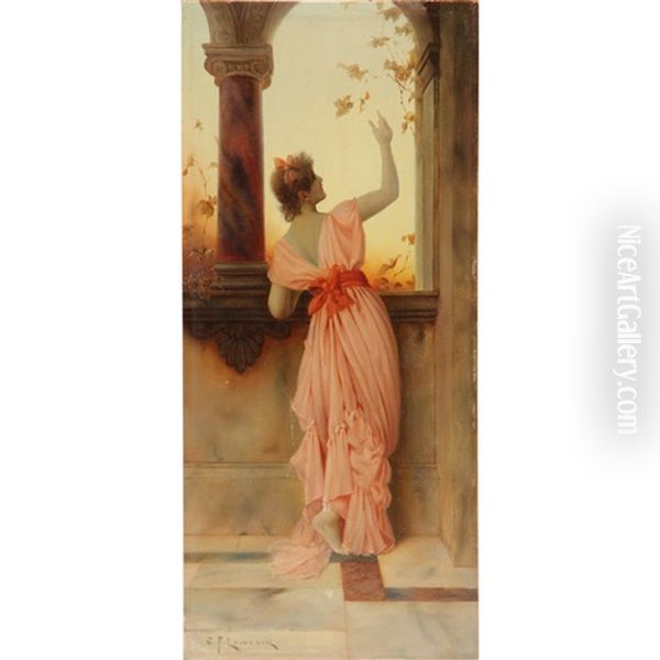 Woman In Rose Oil Painting by Charles Frederick Lowcock