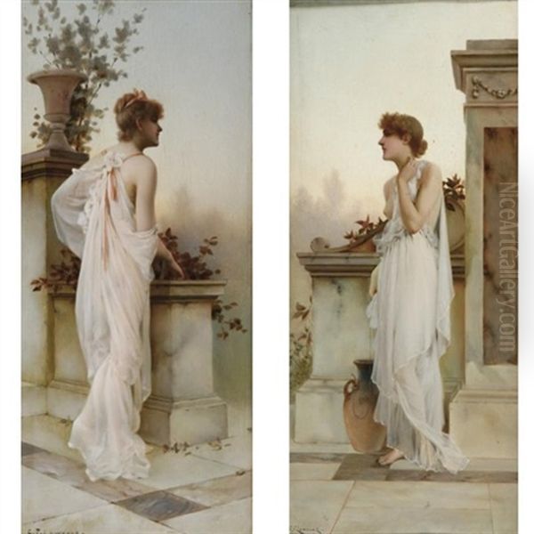 Classical Maidens (pair) Oil Painting by Charles Frederick Lowcock