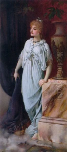 A Classical Maiden Oil Painting by Charles Frederick Lowcock