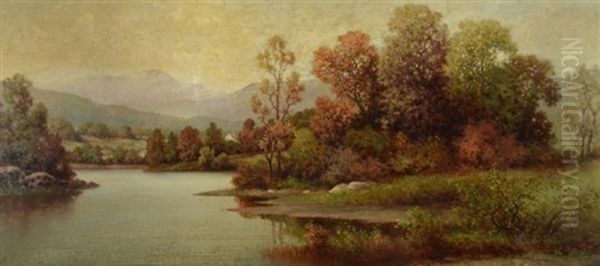 Panoramic River Landscape Oil Painting by Milton H. Lowell