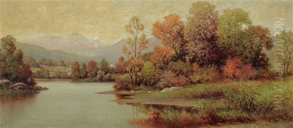 Panoramic River Landscape Oil Painting by Milton H. Lowell