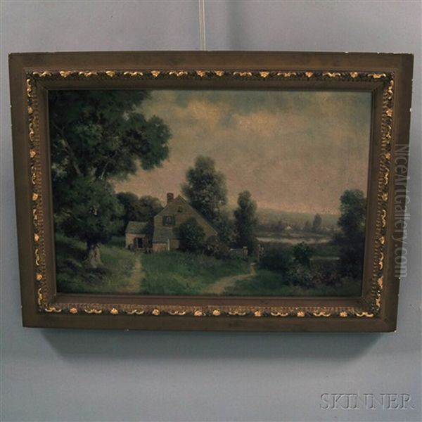 Summer Landscape With Cottage Oil Painting by Milton H. Lowell