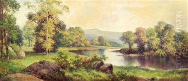 River View With A Distant Mountain Oil Painting by Milton H. Lowell