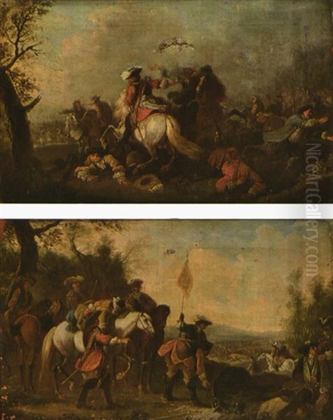 Die Schlacht Bei Fehrbellin, Brandenburg (+ Another; 2 Works) Oil Painting by Christian Ludwig von Loewenstern