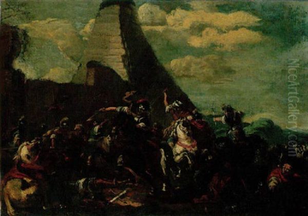 A Battle Between Christians And Turks Oil Painting by Christian Ludwig von Loewenstern