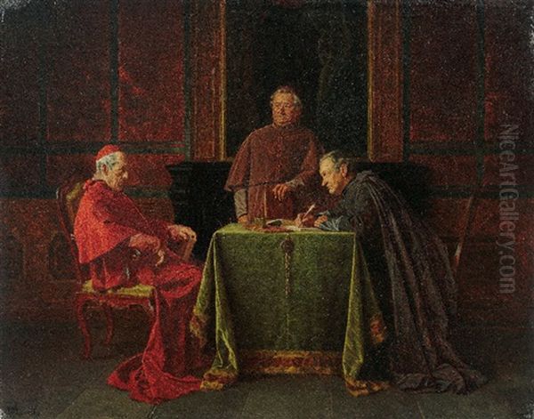 Interieur Mit Kardinal, Schreiber Und Probst Oil Painting by Wilhelm Loewith