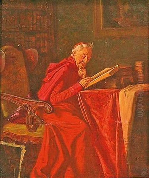 Lesender Kardinal In Seinem Arbeitszimmer Oil Painting by Wilhelm Loewith