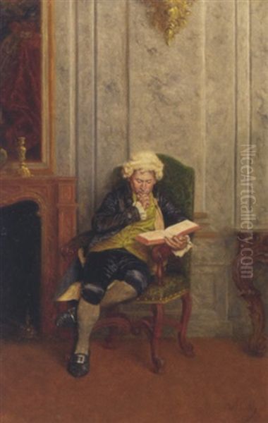 Engrossed In A Book Oil Painting by Wilhelm Loewith