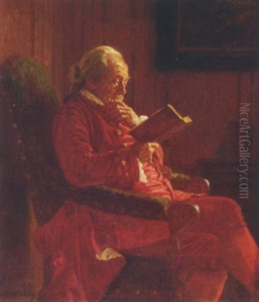 A Gentleman Reading Oil Painting by Wilhelm Loewith