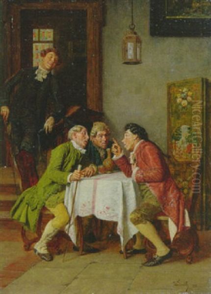 Vier Herren Der Rokoko - Zeit Im Salon Am Tisch Beim Disput Oil Painting by Wilhelm Loewith