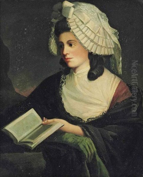 Portrait Of A Lady, Half-length, In A Black Shawl And White Lace Bonnet, Holding A Book Oil Painting by Strickland Lowry