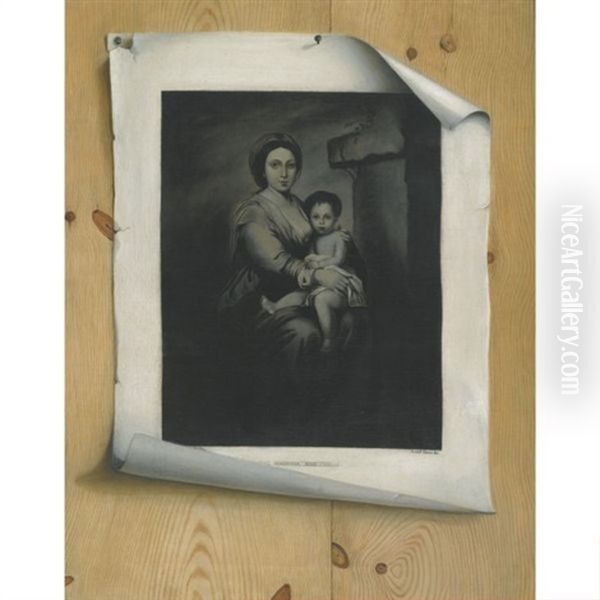 A Trompe L'oeil Still Life, With A Mezzotint Of The Madonna And Child After Murillo Oil Painting by Strickland Lowry